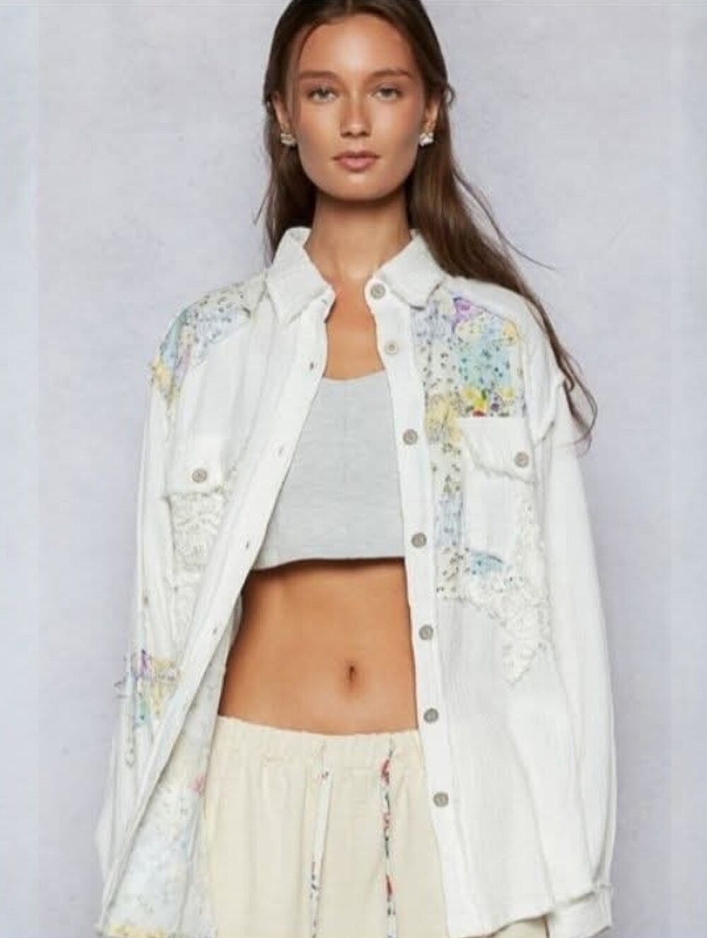 POL NWOT White Embroidered Button-Up Shirt, Size M